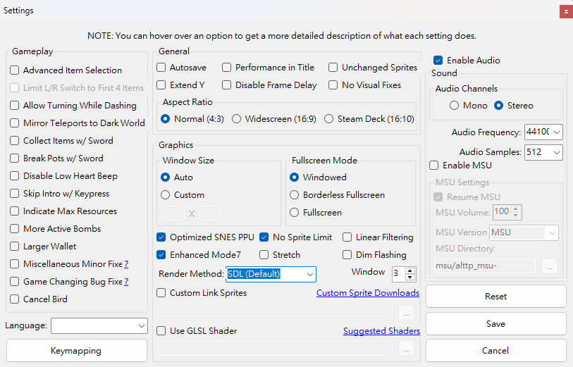 zelda3 pc port setting