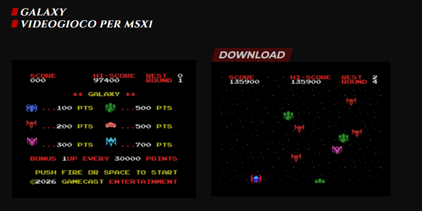 2026 MSX - MSX1 新遊戲 GALAXY 下載 (freeware) MSX - MSX1 新遊戲 GALAXY