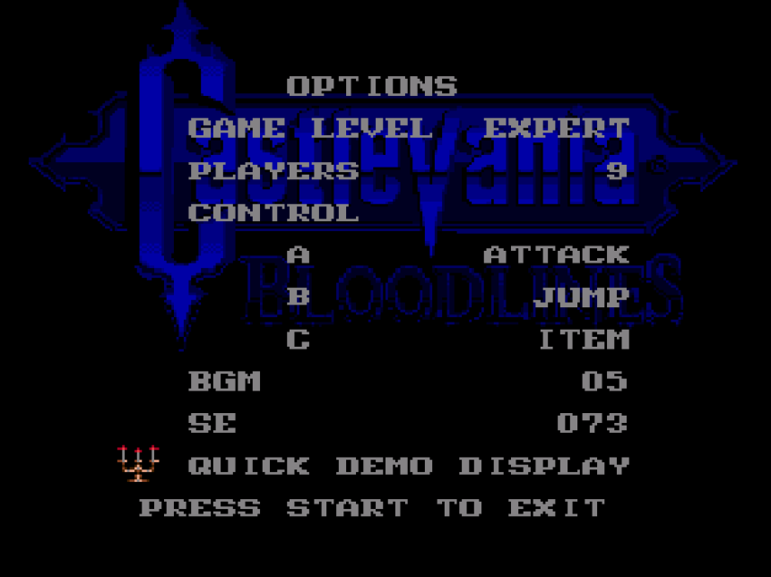 Castlevania: Bloodlines settings