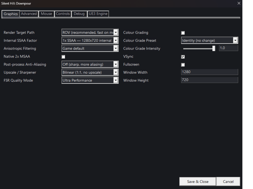 Silent Hill : Downpour PC port settings