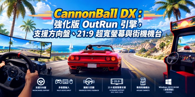 CannonBall DX：強化版 OutRun 引擎，高解析度、支援方向盤、21:9 超寬螢幕與街機機台
