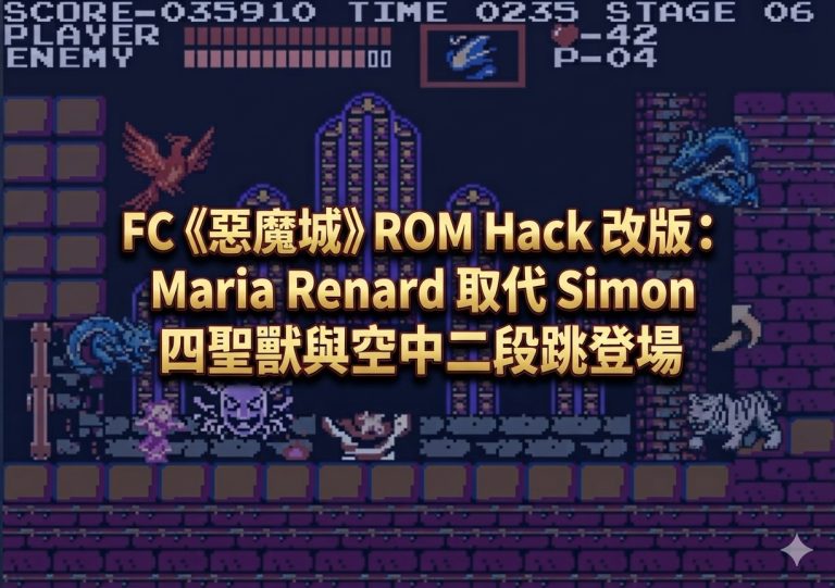 FC《惡魔城》ROM Hack 改版：Maria Renard 取代 Simon，四聖獸與空中二段跳登場