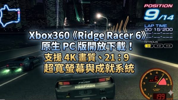 Xbox360《Ridge Racer 6》原生 PC 版開放下載！支援 4K 畫質、21:9 超寬螢幕與成就系統